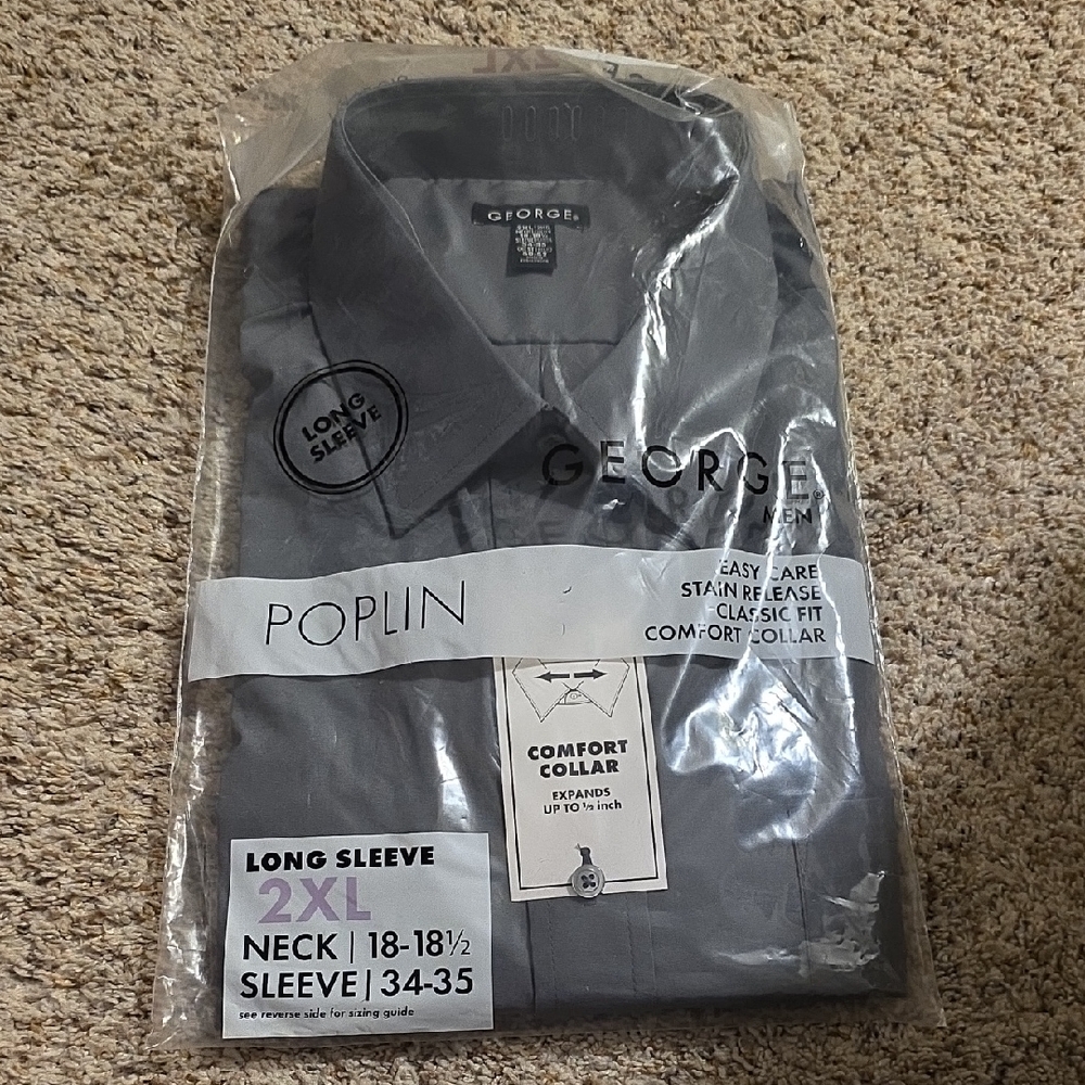 George Poplin Button Up LS 2XL 18-18.5